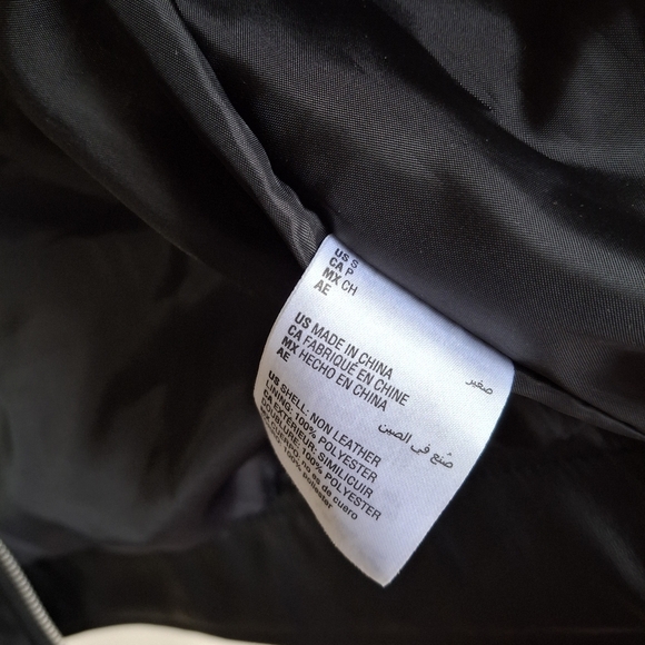 Biker MOTO Grunge Black Bomber Vegan Faux Leather Zip Up Jacket Small - Picture 9 of 9